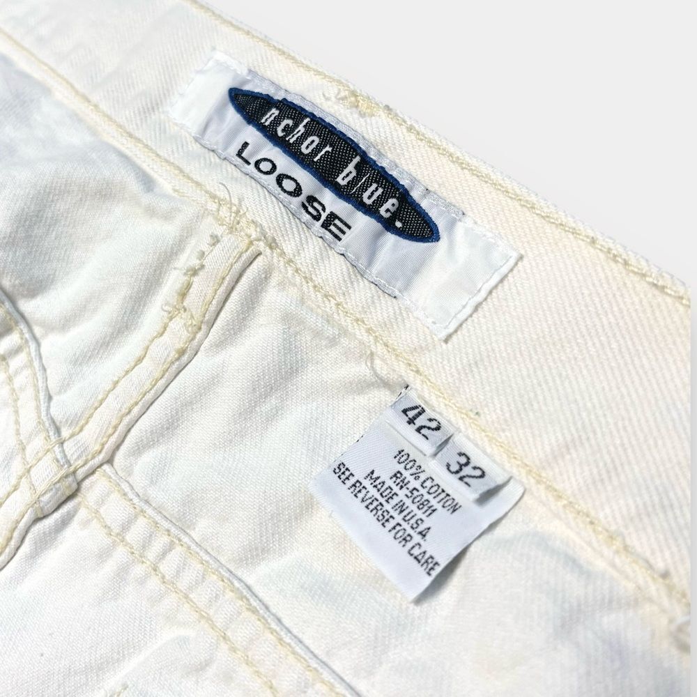 Vtg 90s Anchor Blue Loose White Jeans, Baggy Skate Grunge Wide Leg, Heavy 38 30 - Picture 4 of 7